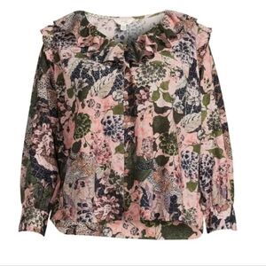 Ruffled Floral Women's 1XL Button up Blouse So Romantic.